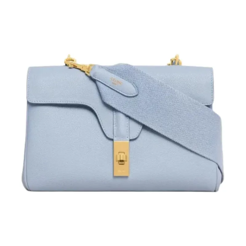 CELINE 16 Grain Calfskin Shoulder Bag, Crossbody Bag Women's Candy/Light Blue-0