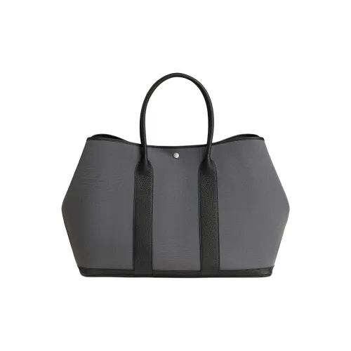 HERMES Garden Party Canvas With Leather Handbag Men's Slate Gray With Black