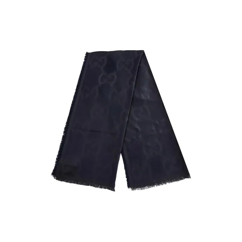 GUCCI Silk Wool Knit Scarves Unisex Black-1
