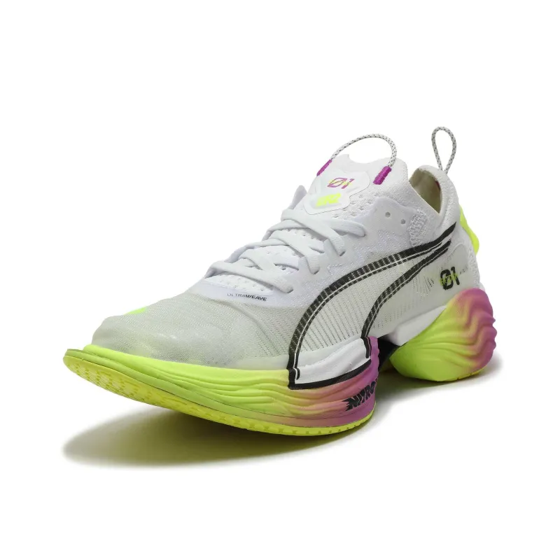 PUMA Cushioning And Breathable Low Top Running Shoes Women's White Yellow-2