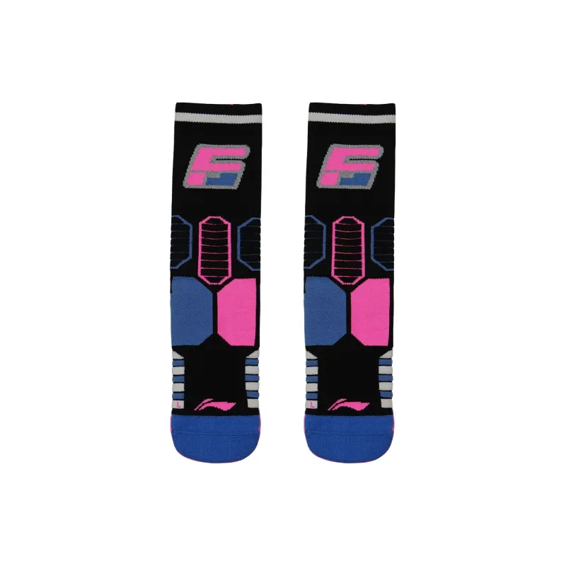 LiNing Badfive Mid Calf Socks Unisex 1 Pack Black Fluorescent Numbers Pink-1
