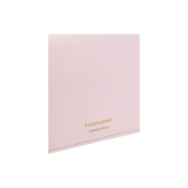 FERRAGAMO Calfskin Wallet Women's Light Pink With Olive Green Accents-4