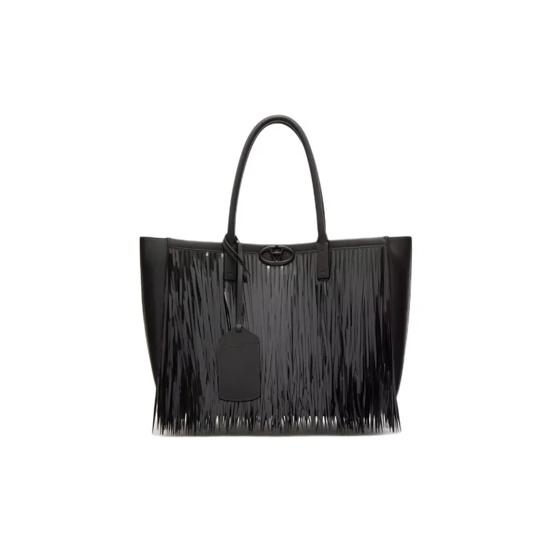 Valentino Vlogo Leather Tote Bag, Shopping Bag, Handbag, Shoulder Bag Medium Size Women's Black-3