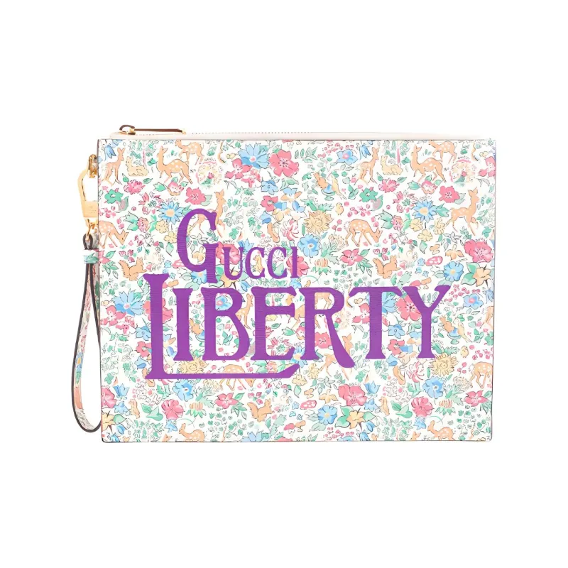 GUCCI Liberty Collaboration Leather Wristband Clutch Women's White-0