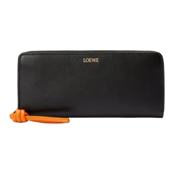 LOEWE Shiny Nappa Calfskin Wallet Women's Black & Maple Leaf Orange