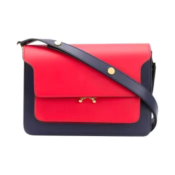 MARNI Trunk Smooth Finish Calfskin Shoulder Bag Women's Red & Blue