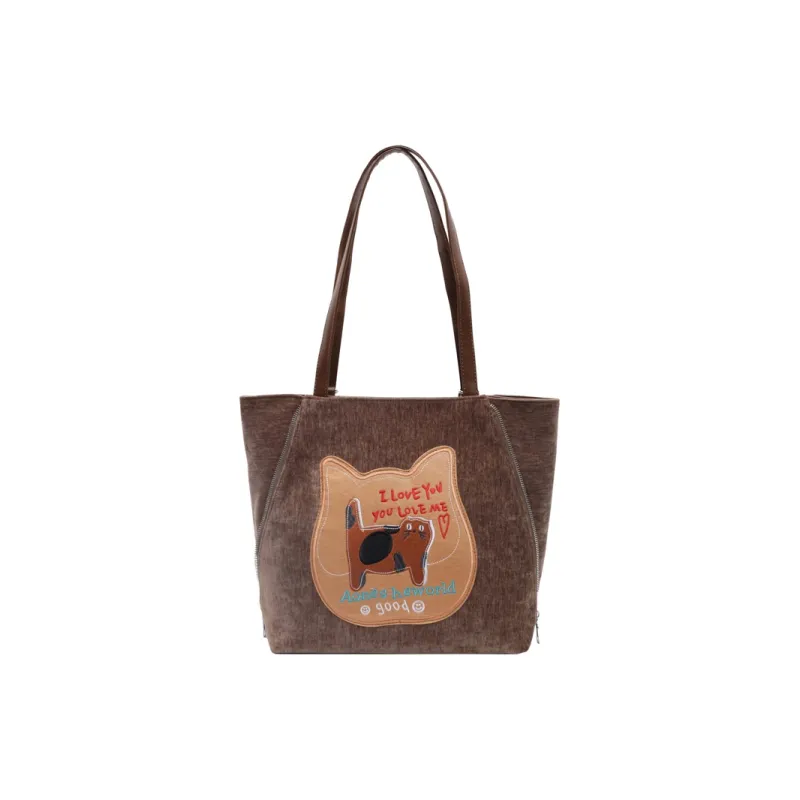 Meow In The Grass PU Shoulder Bag Handbag Tote Bag Regular Women's Coffee/Black/Gray/Pink-0