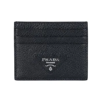 PRADA Leather Card Holder Card Holder Women's Silver