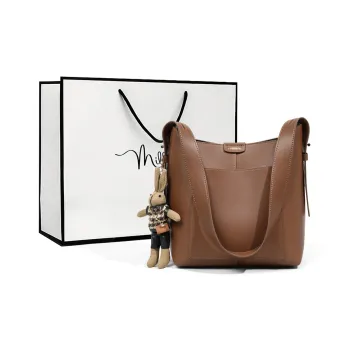 MILLIE'S Cow Leather With Synthetic Leather Shoulder Bag, Crossbody Bag Tote Large Size Women's Caramel