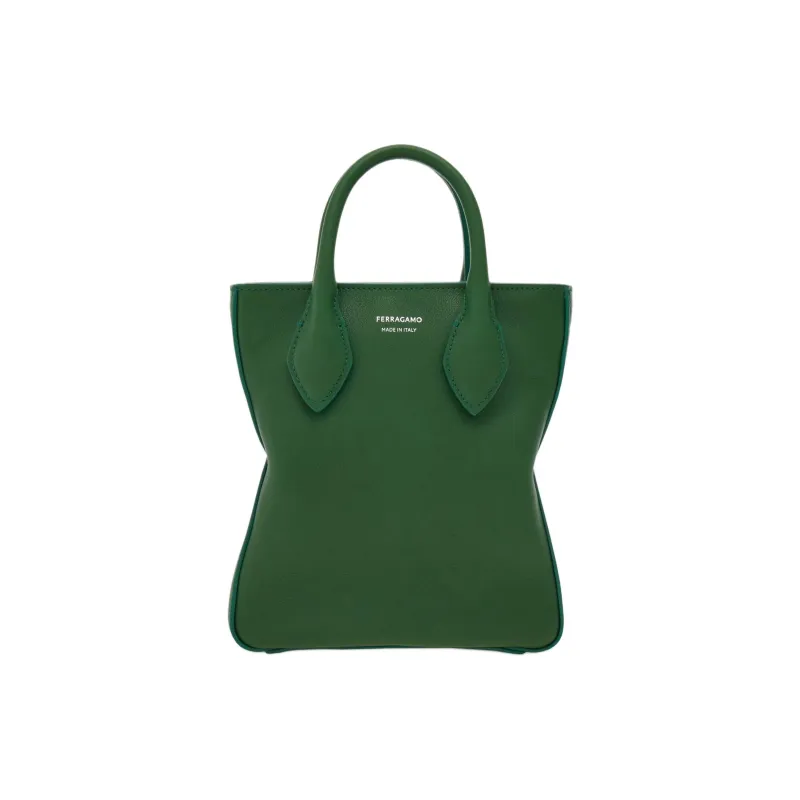 FERRAGAMO Calfskin Tote Bag Shopping Bag Shoulder Bag Crossbody Bag Handbag Mini Men's Forest Green-0