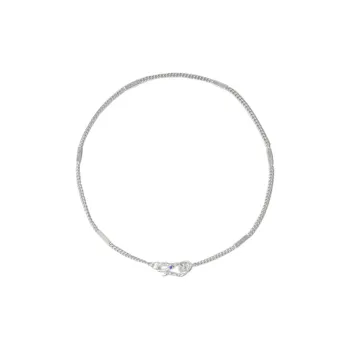 M.Wong 925 Sterling Silver Minimalist Style Rhinestone Embellished S Shaped Fine Hand Chain Plain Chain Women's