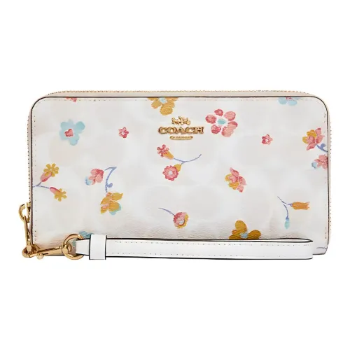 COACH Zip Around Coated Canvas And Smooth Leather Wallet Women's White