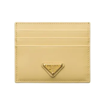 PRADA Leather Card Holder Women's Vanilla Yellow