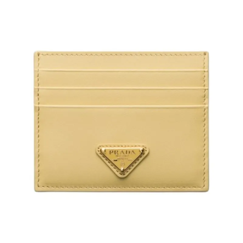 PRADA Leather Card Holder Women's Vanilla Yellow-0