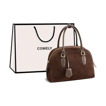 COMELY Cow Leather Boston Bag One Shoulder Handbags Regular Women's Chocolate/Khaki