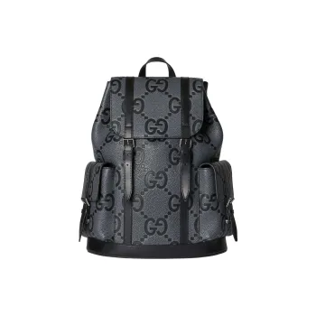 GUCCI Grained Leather Backpack Large Size Men's Gray & Black