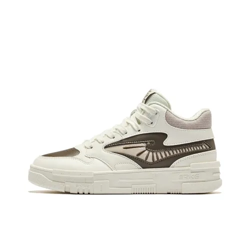 Erke Be Brave High Top Skateboard Shoes Women's Microcrystal White Brown Stone