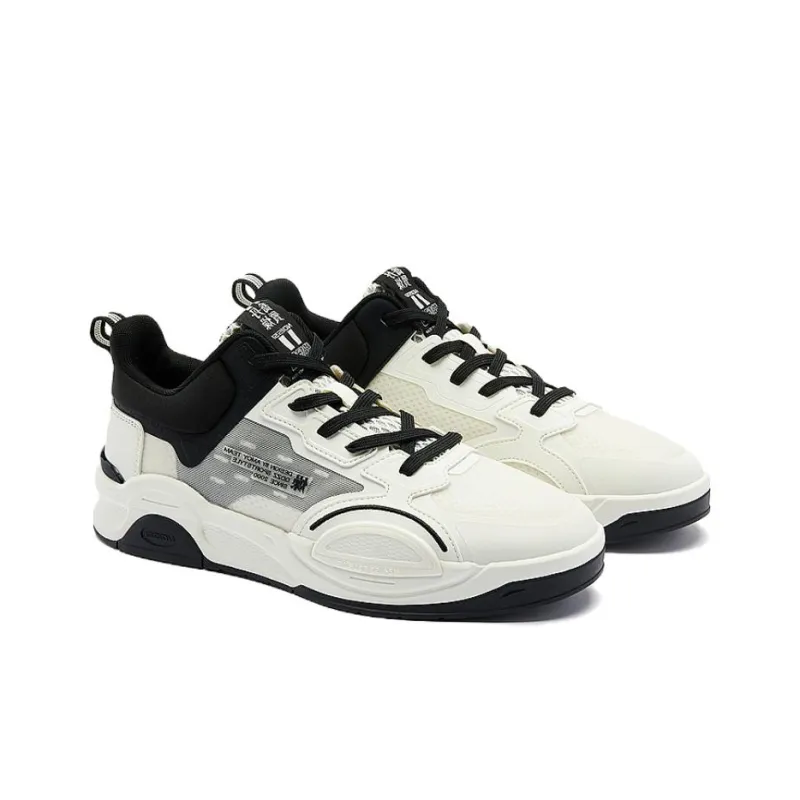QIAODAN Abrasion Resistant Breathable Low Top Skateboard Shoes Men's White Black-3