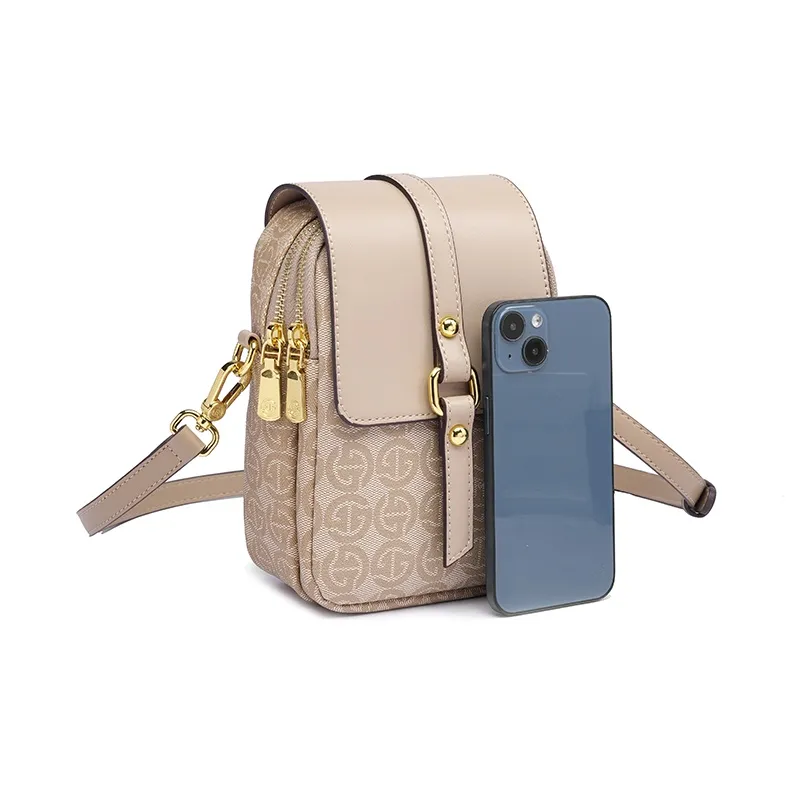 GELANDAI PVC Cell Phone Pouch, Shoulder Bag, Crossbody Bag Trumpets Women's Apricot/Mint Green-1