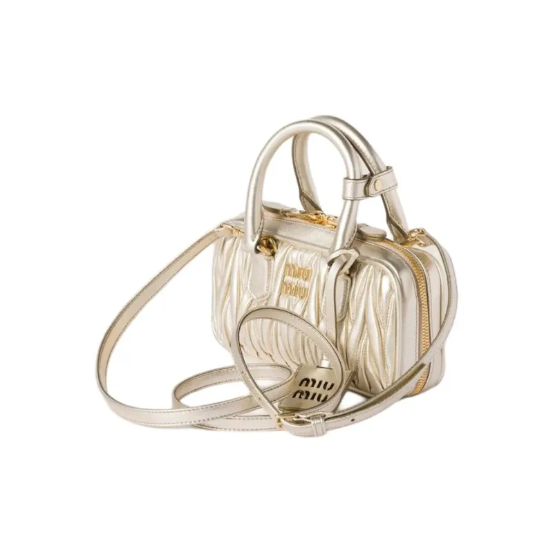 MIU MIU Arcadie Series Nappa Leather Shoulder Bag, Crossbody Bag, Handbag Mini Women's Yellow Iron Ore-1