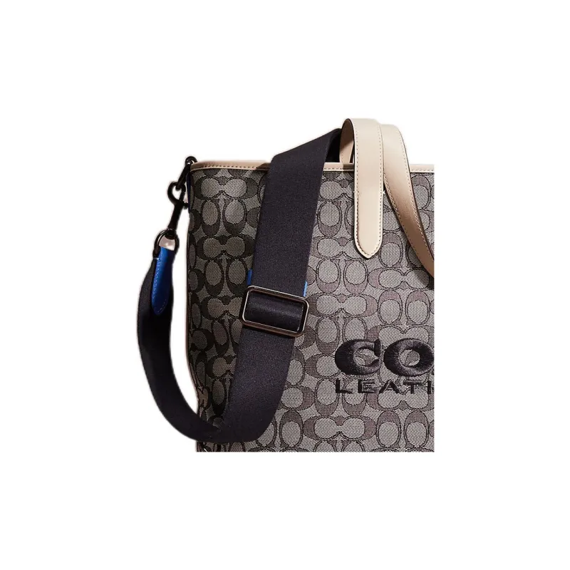 COACH League Jacquard Fabric With Calfskin Tote Bag, Shopping Bag, Shoulder Bag, Crossbody Bag Large Size Women's Gray-1