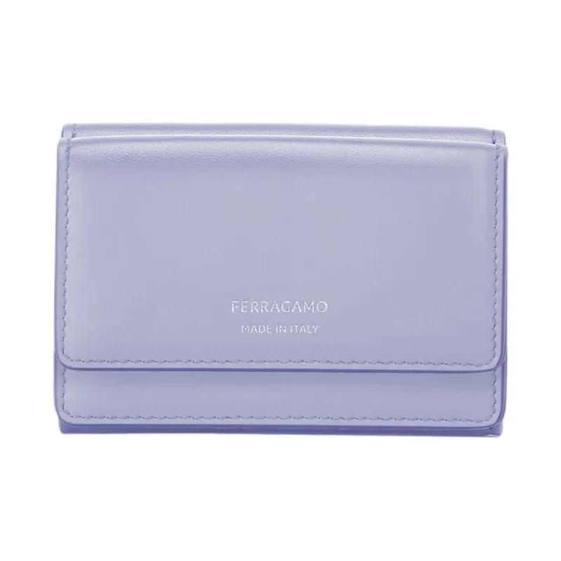 FERRAGAMO Calfskin Wallet Women's Light Purple With Light Yellow Accents-1