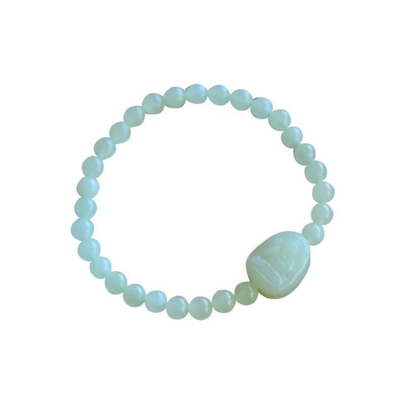 Cuiya Golden Building Hetian Jade Bracelets Pale Greenish-White Jade Unisex-14