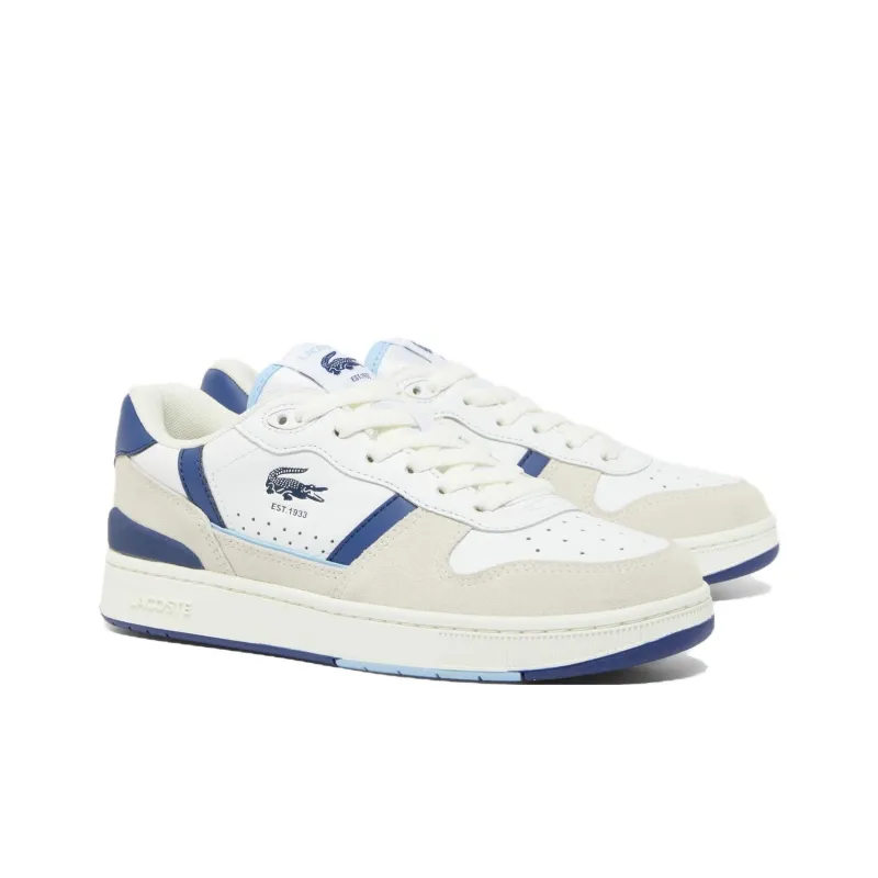 LACOSTE T-Clip Low-Top Skateboard Shoes Women's White Blue-1