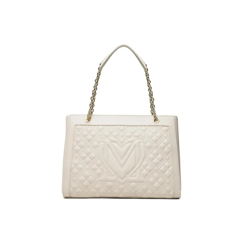 LOVE MOSCHINO Polyurethane Tote Bag Shopping Bag Shoulder Bag Handbag Women's Beige-4