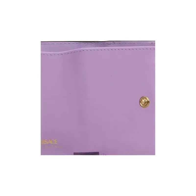 VERSACE La Medusa Leather Card Holder Wallet Women's Blue With Bright Green Accents-2