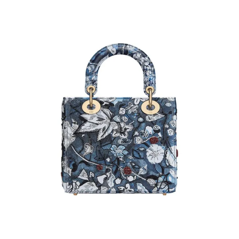 DIOR Lady DiorMy ABCDior Embroidered Denim Daisie Bag Shoulder Bag Crossbody Bag Handbag Small Size Women's Multicolor-2