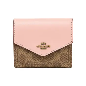 COACH Canvas Handheld Envelope Bag Wallet Small Size Women's Pink & Brown Monogram