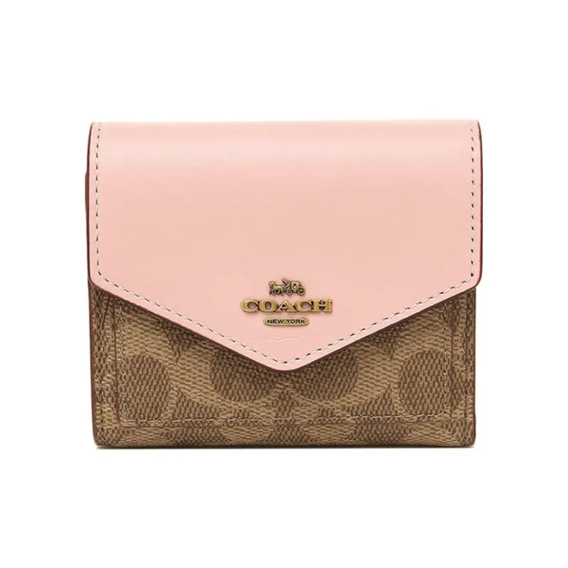 COACH Canvas Handheld Envelope Bag Wallet Small Size Women's Pink & Brown Monogram-0