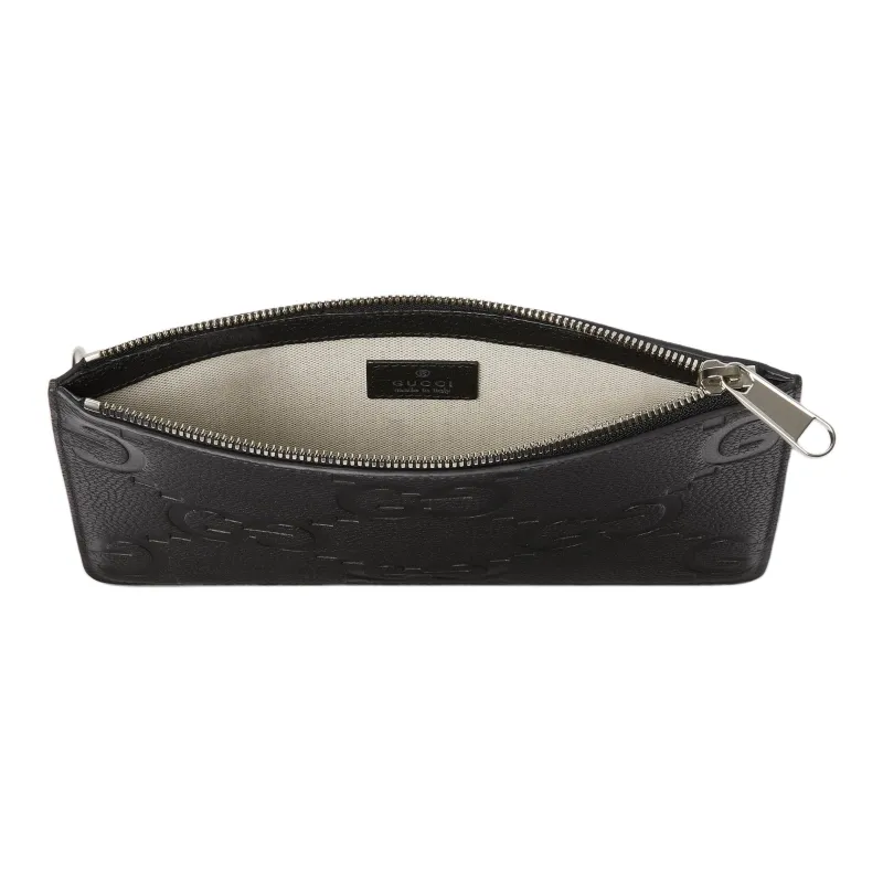 GUCCI Grained Leather Clutch Large Size Men's Black-4