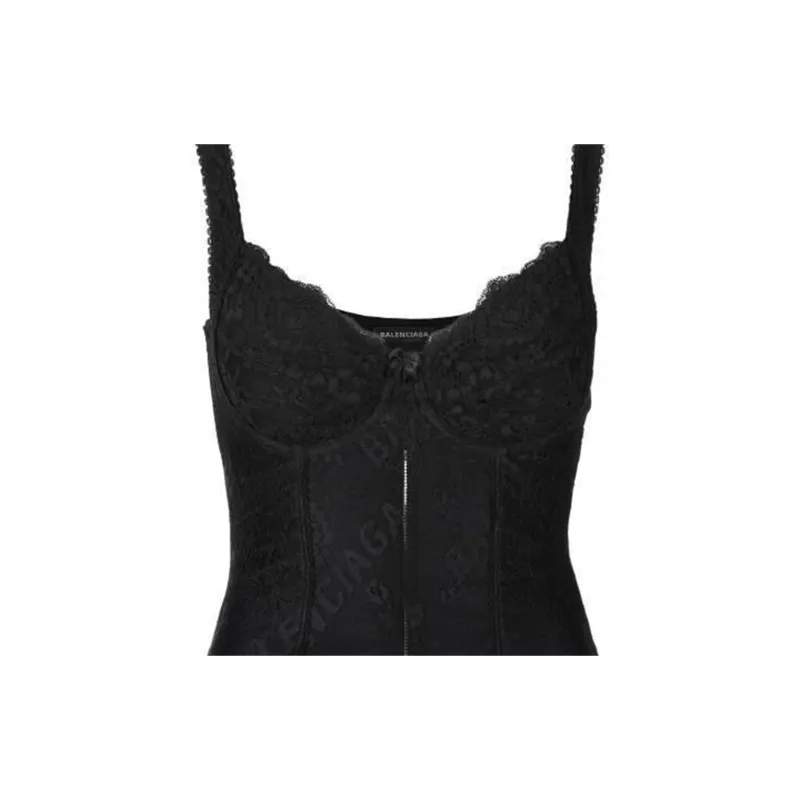 Balenciaga Allover Logo Lace Detailed Lingerie Top-5