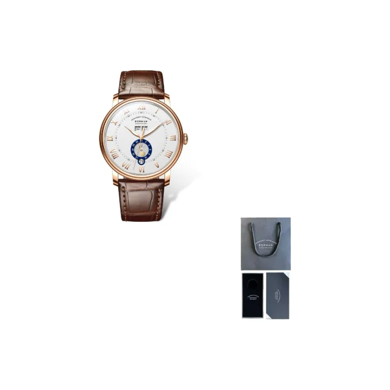 BORMAN Mechanical Movement Cowhide Strap Watch Men's Watches White Dial-5