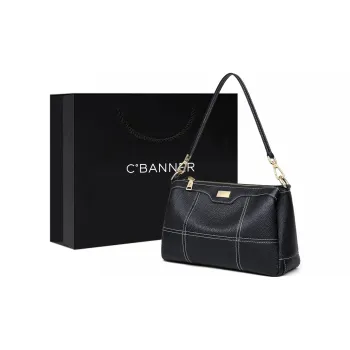 C°BANNER Cow Leather One Shoulder Crossbody Underarm Pillow Bag Tubas Women's Black
