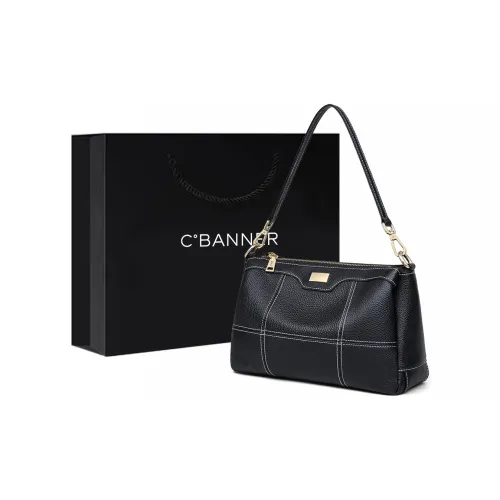 C°BANNER Cow Leather One Shoulder Crossbody Underarm Pillow Bag Tubas Women's Black