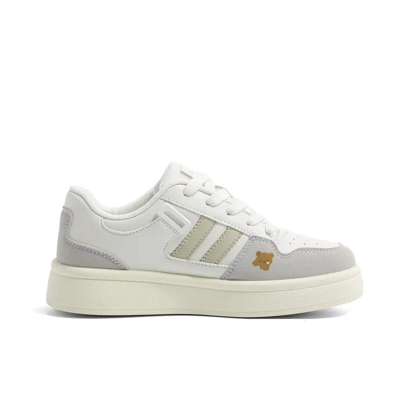 HUANQIU Anti Slip Wear Resistant Low Top Skateboard Shoes Women's Greige-1