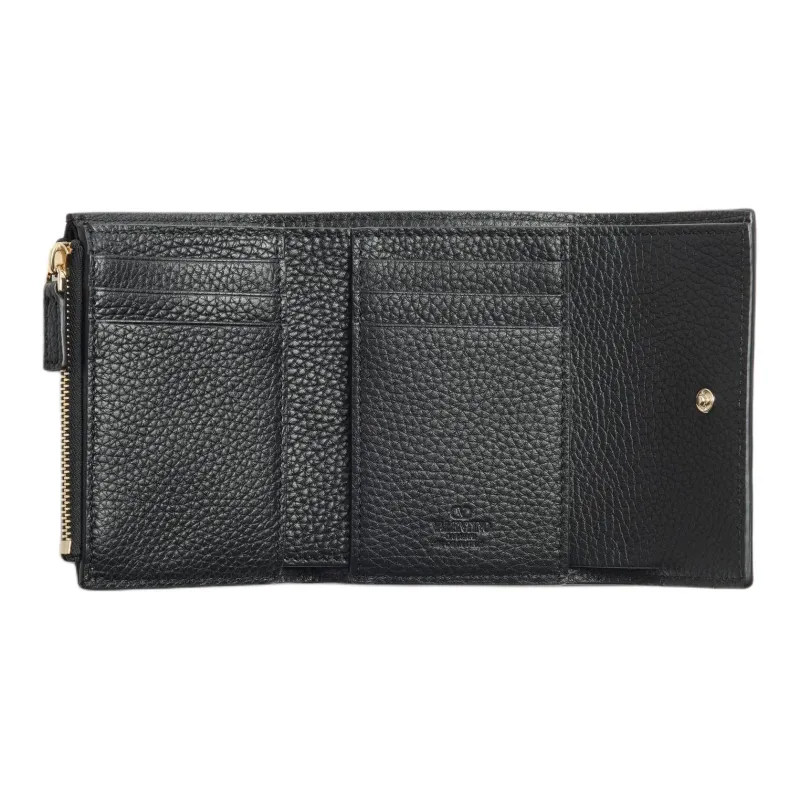 Valentino ROCKSTUD Grained Calfskin Wallet Women's Black-3
