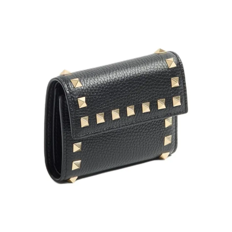 Valentino ROCKSTUD Grained Calfskin Wallet Women's Black-1