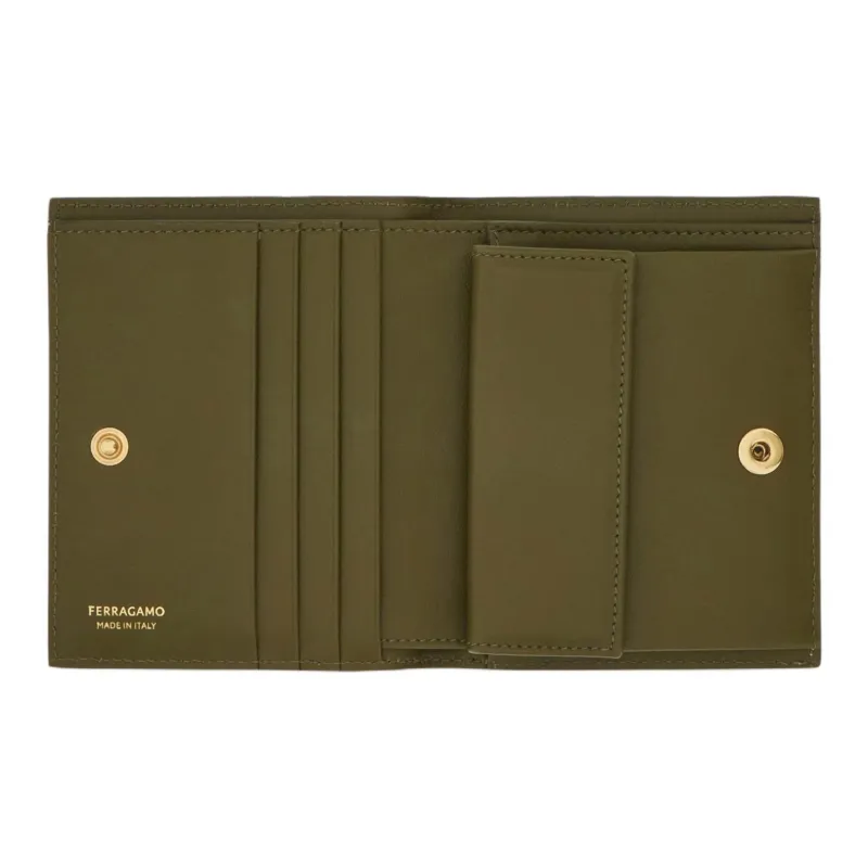 FERRAGAMO Calfskin Wallet Women's Light Pink With Olive Green Accents-3