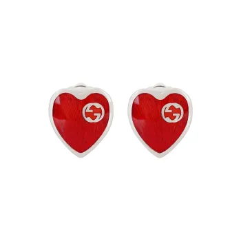 GUCCI GG 925 Sterling Silver Stud Earrings Women's Red