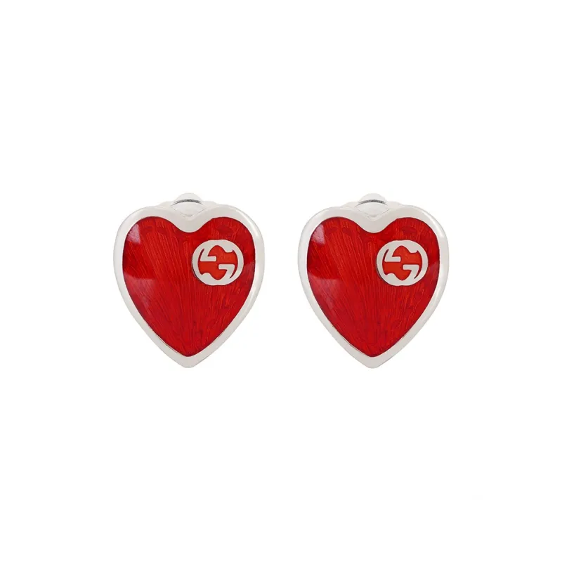 GUCCI GG 925 Sterling Silver Stud Earrings Women's Red-0