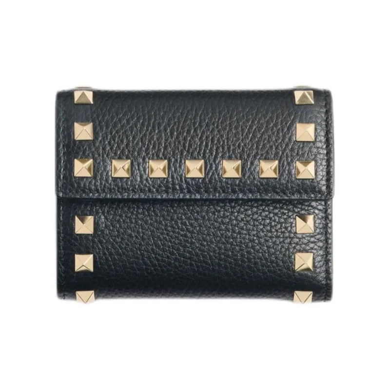 Valentino ROCKSTUD Grained Calfskin Wallet Women's Black-0