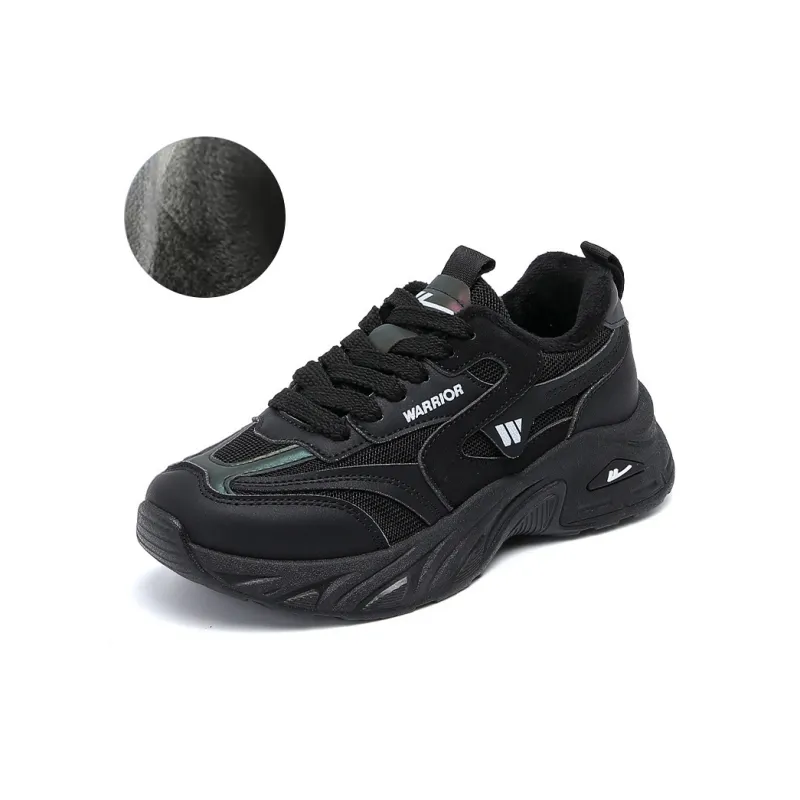 Warrior Anti Slip Wear Resistant Lightweight Height Increasing Warm Coverage Low Top Chunky Sneakers Unisex Black-1