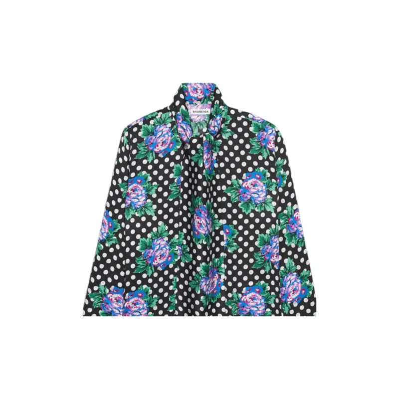 Balenciaga Floral Polka Dot Scarf Blouse 'Black'-2