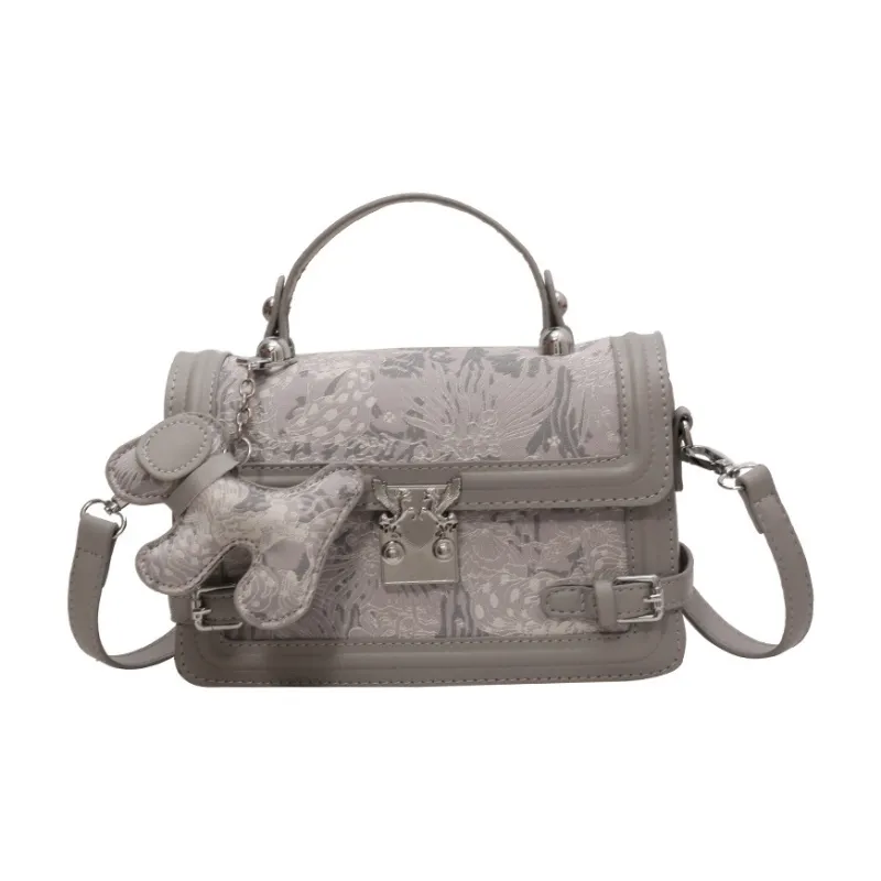 HCXK PU Elegant Chain Versatile Small Square Bag Crossbody Bag Shoulder Bag Regular Women's Pink/Gray-0