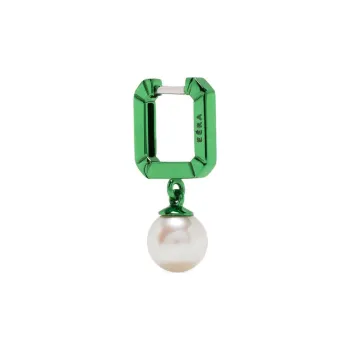 Eera 18kt White Gold Enamel Pearl Huggie Earring