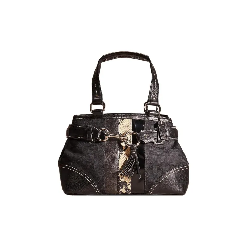 COACH Hamptons Canvas With Leather Tote Bag Shopping Bag Handbag Medium Size Women's Black-0